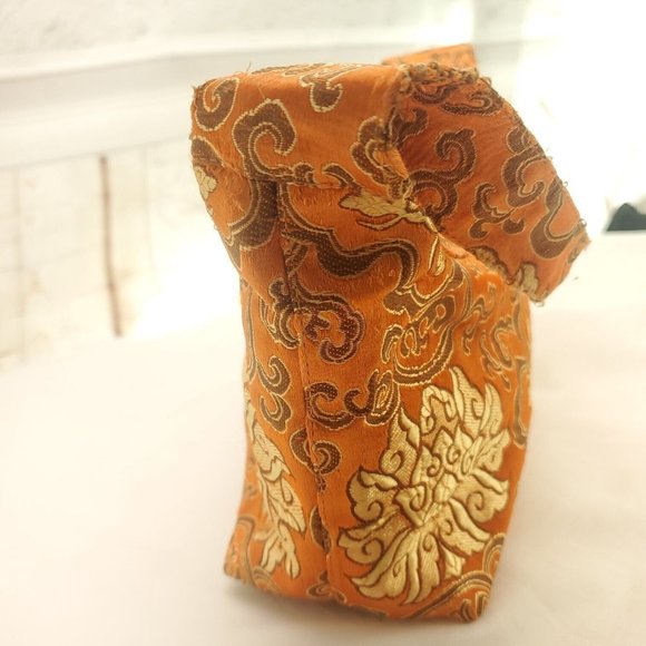 Womens Orange Brocade Inner Pockets Single Handle Lined Zipper Mini Handbag - Picture 4 of 13